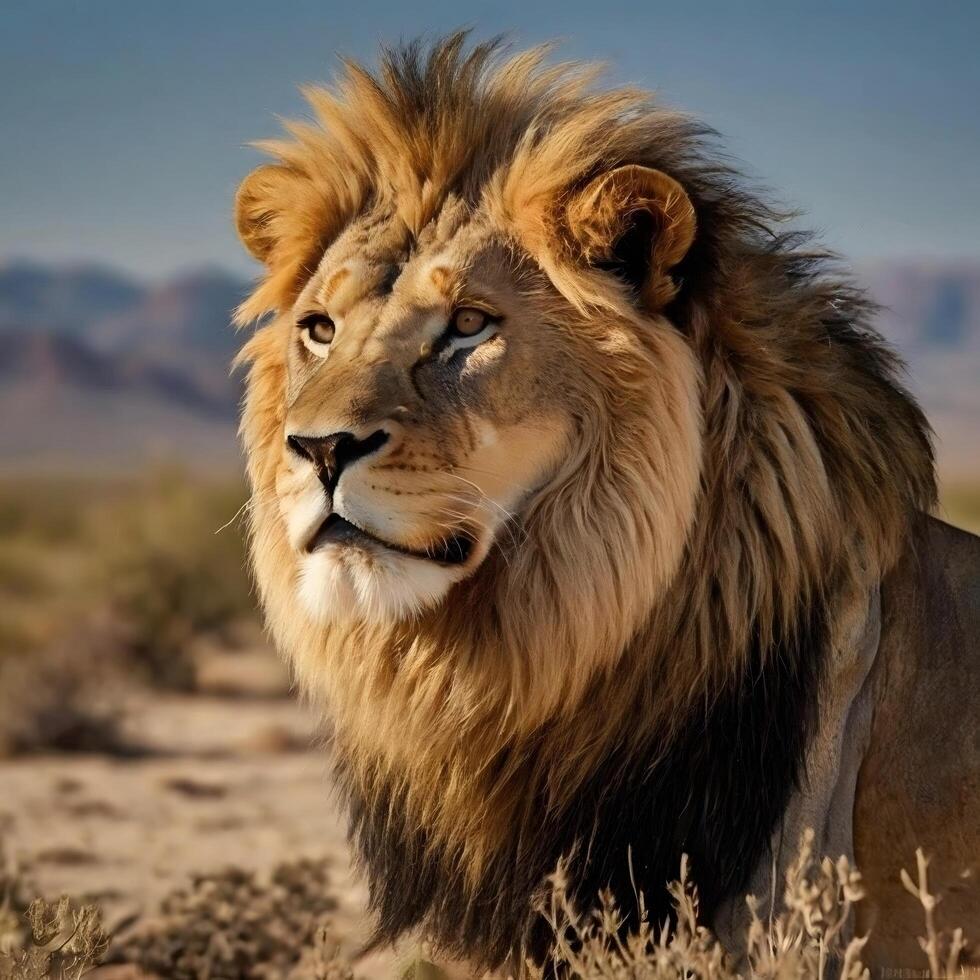 Majestic Lion Big cat Powerful Feline in the desert photo
