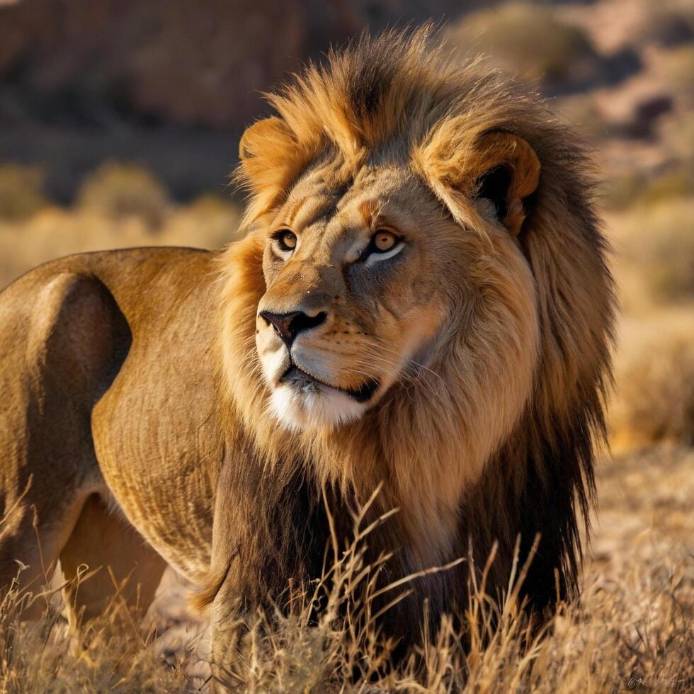 Wildlife Lion Big cat Powerful Feline in the desert photo
