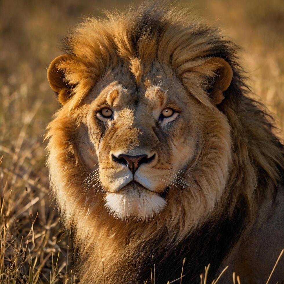 Majestic Lion Big cat Powerful Feline in the desert photo