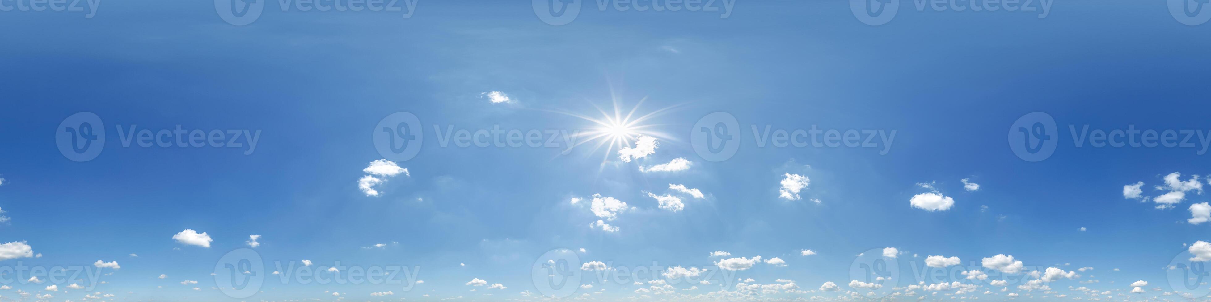 blue sky hdri 360 panorama with white clouds with zenith for use in 3d graphics as sky dome or edit drone shot as sky replacement photo
