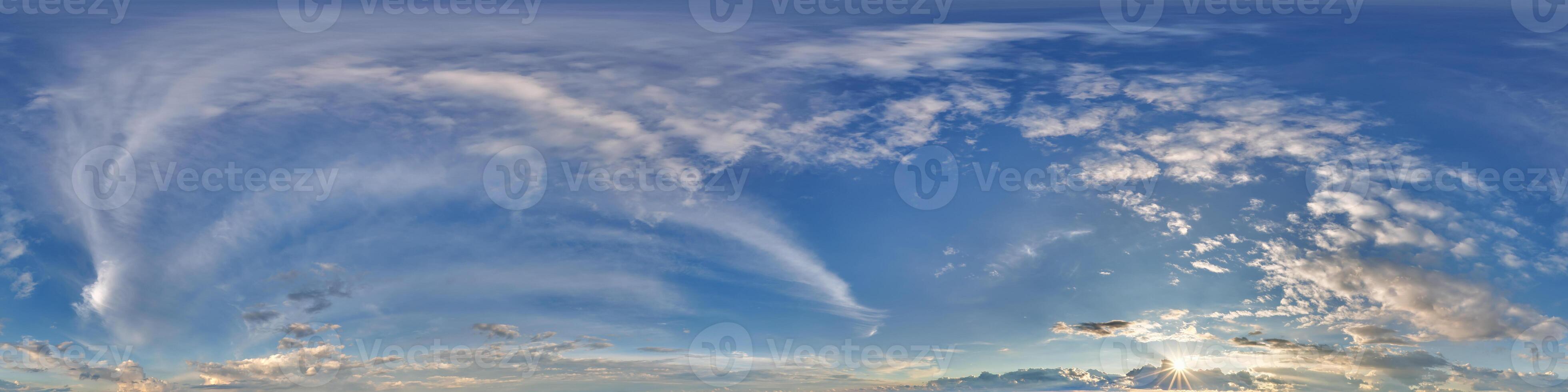 sky before sunset with beautiful awesome clouds. Seamless 360 hdri panorama with zenith for use in 3d graphics or game development as sky dome or edit drone shot as sky replacement photo