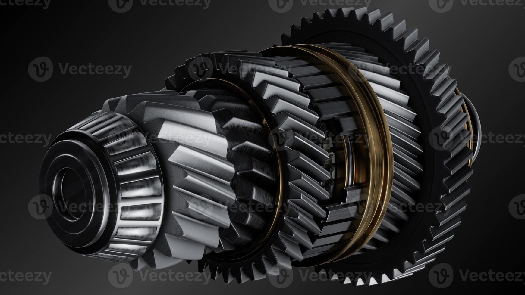 Shaft with gears from the gearbox isolated 3D Rendering. photo