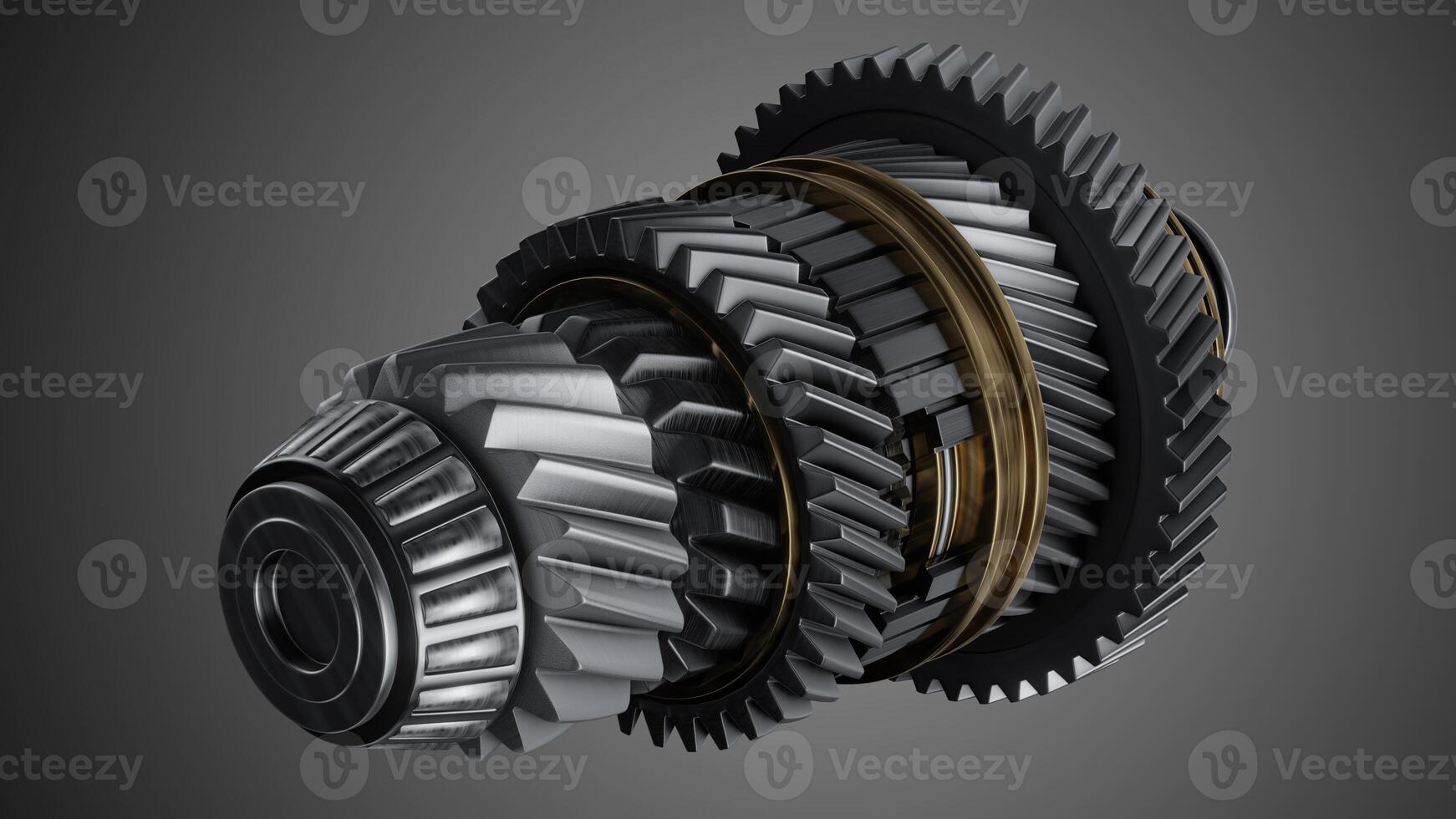 Shaft with gears from the gearbox isolated 3D Rendering. photo