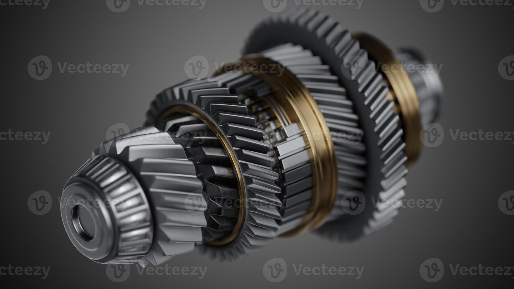 Shaft with gears from the gearbox isolated 3D Rendering. photo