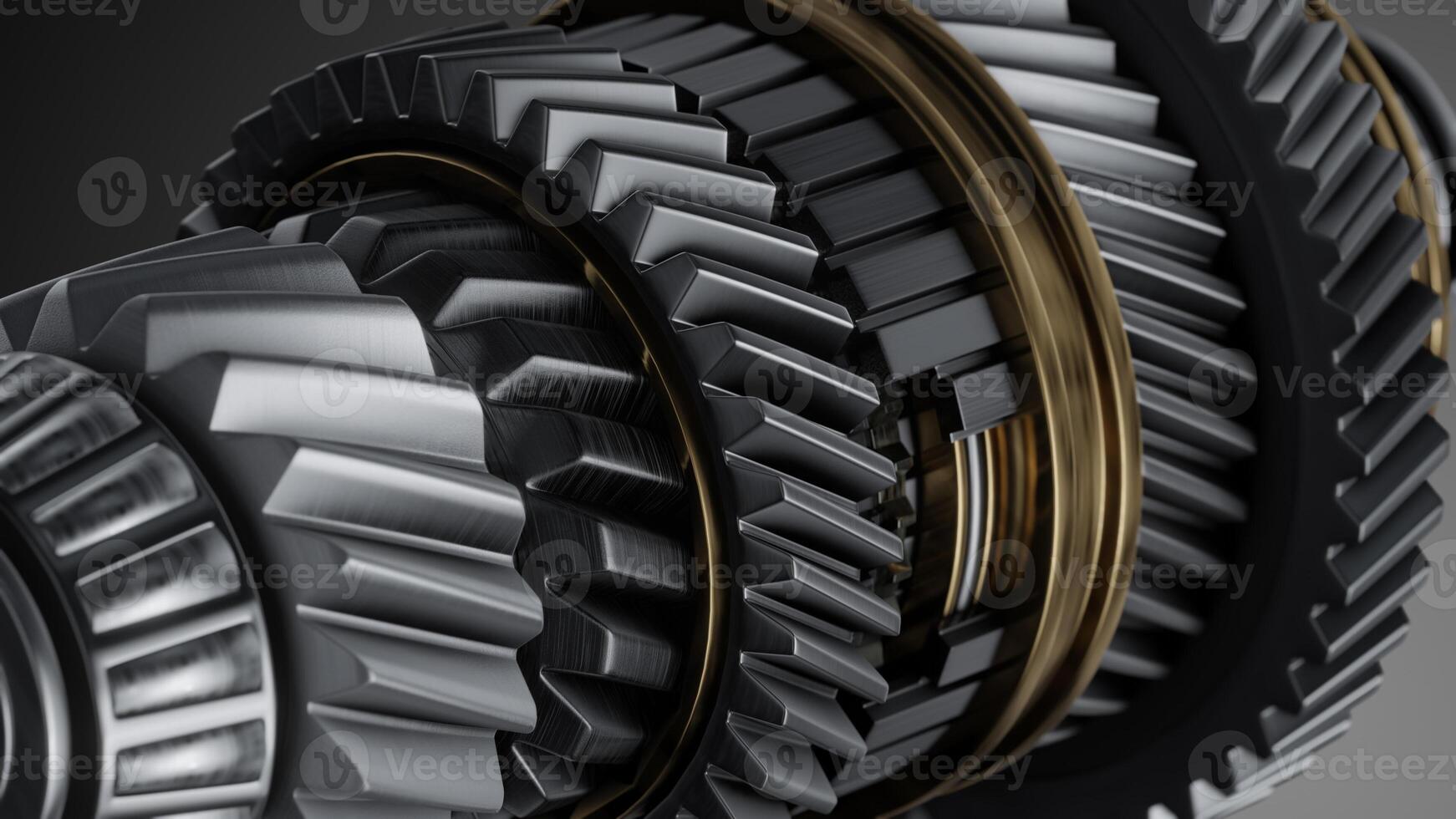 Shaft with gears from the gearbox isolated 3D Rendering. photo
