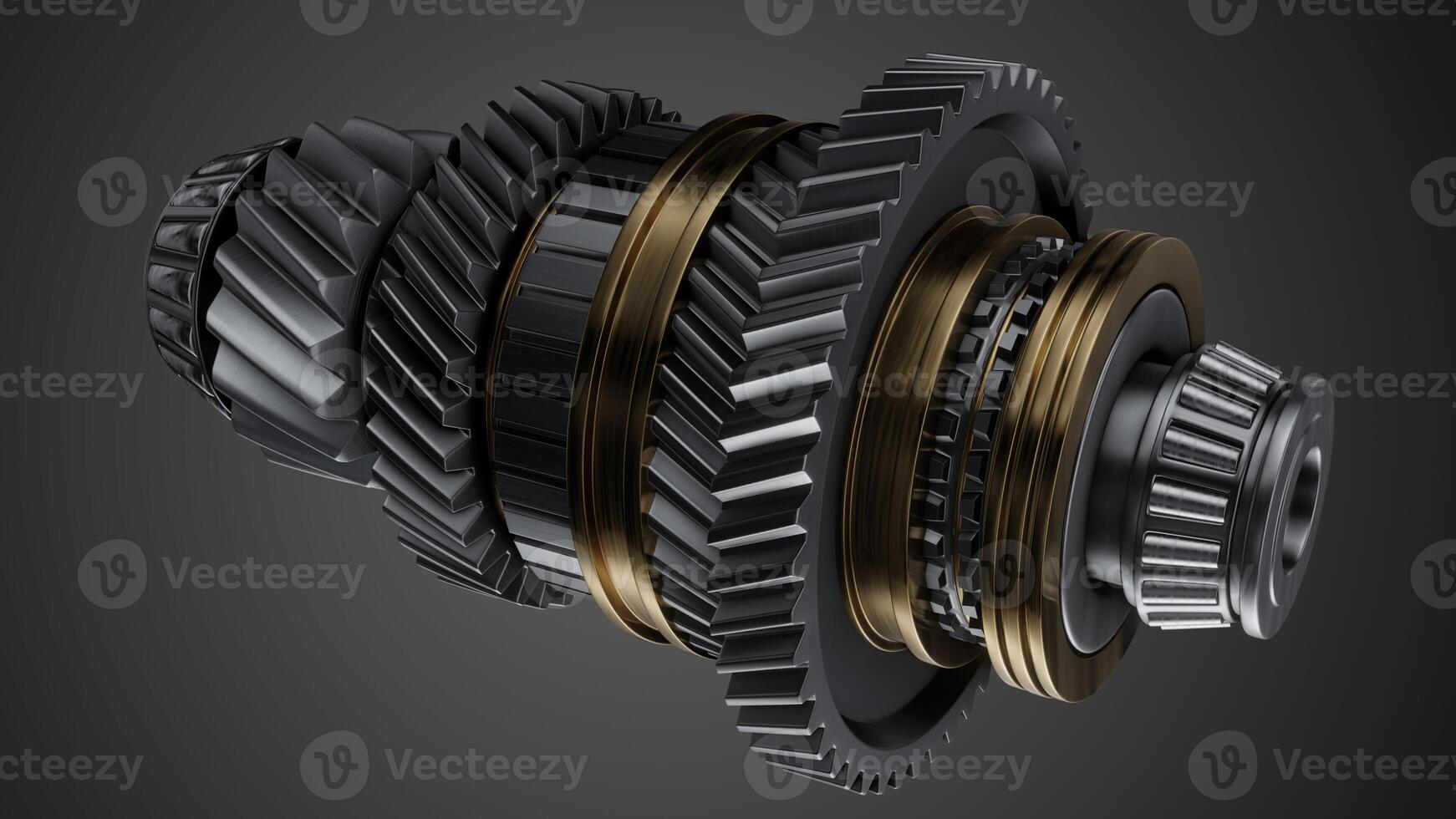 Shaft with gears from the gearbox isolated 3D Rendering. photo