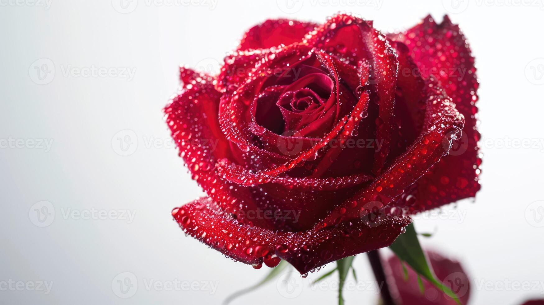 Red rose with drops of water on white background close-up image photo