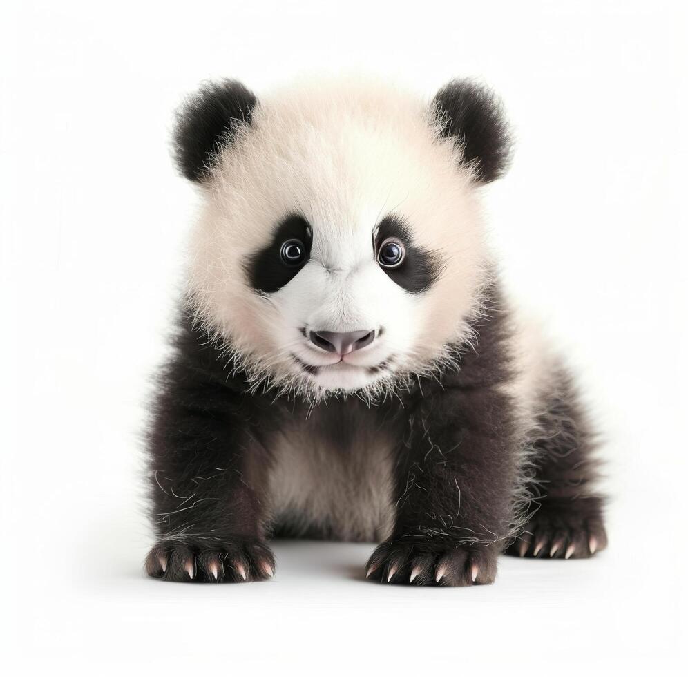 Adorable Panda Cub Sitting on White Background photo