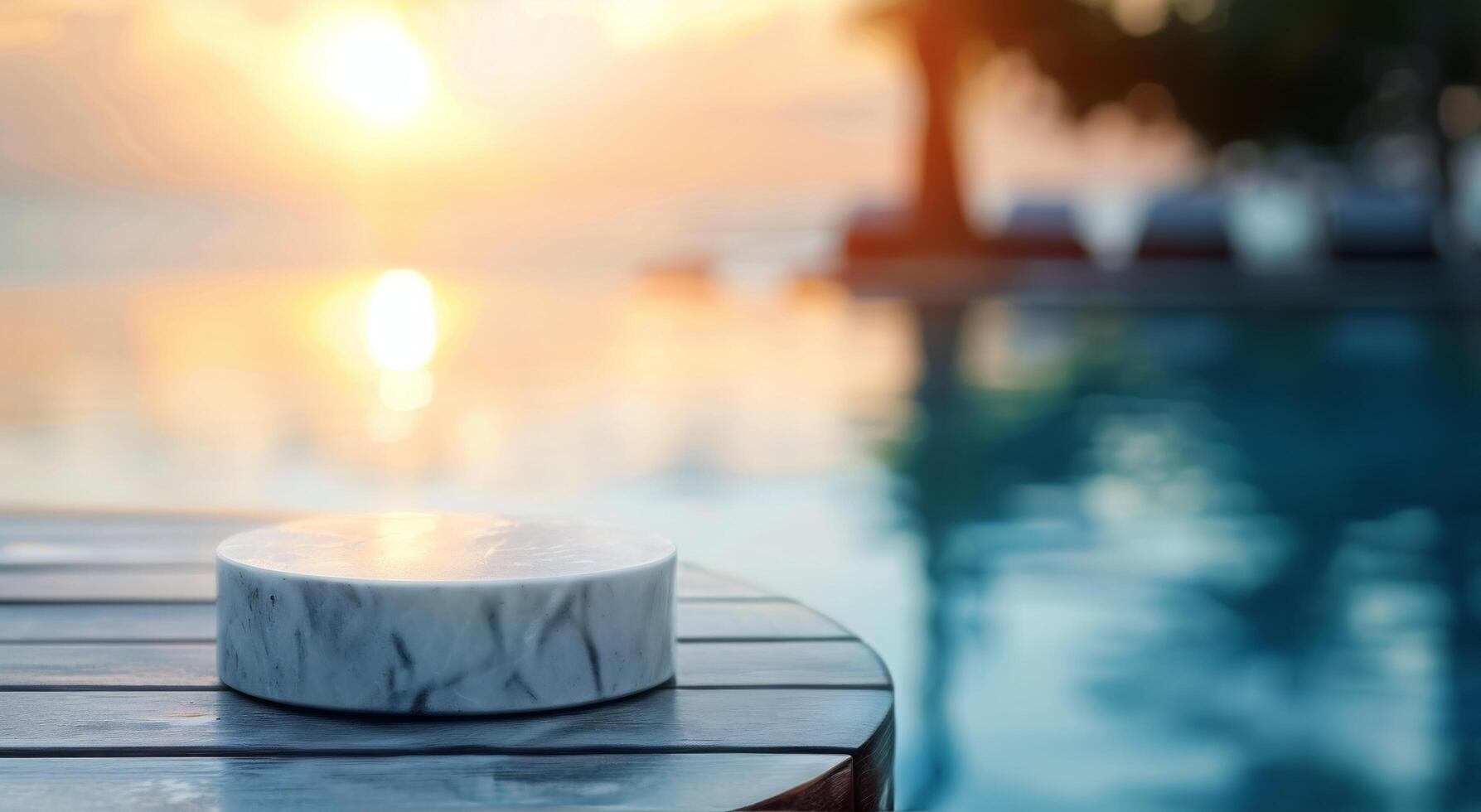 Elegant Poolside View With Sunlight Reflections at Luxury Resort photo