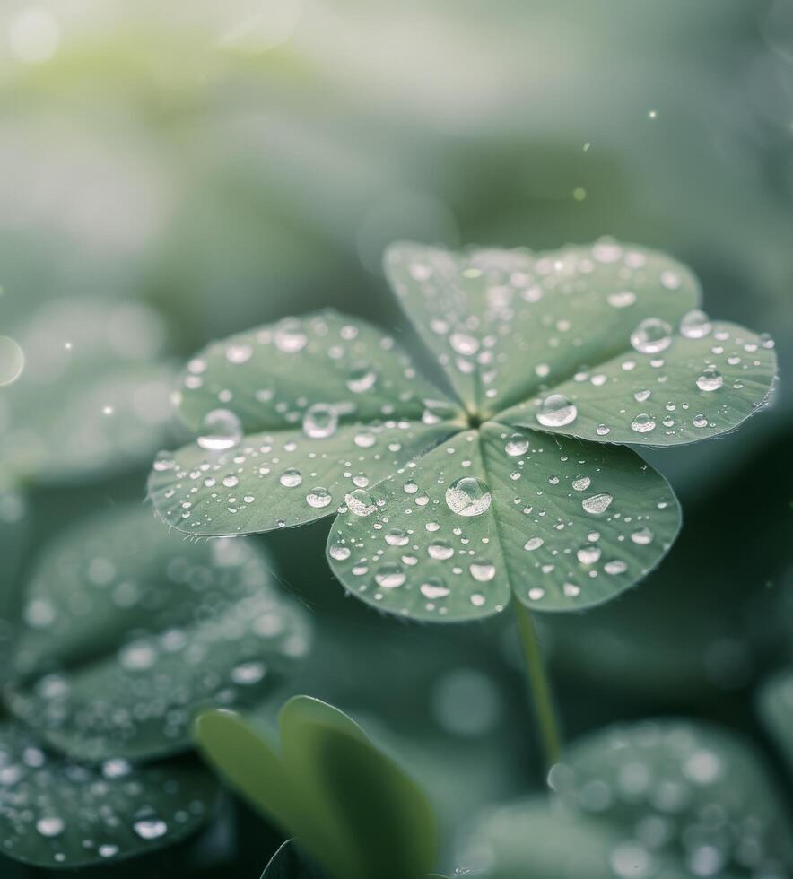 Fresh Clover Leaves Covered in Raindrops in a Serene Natural Setting photo