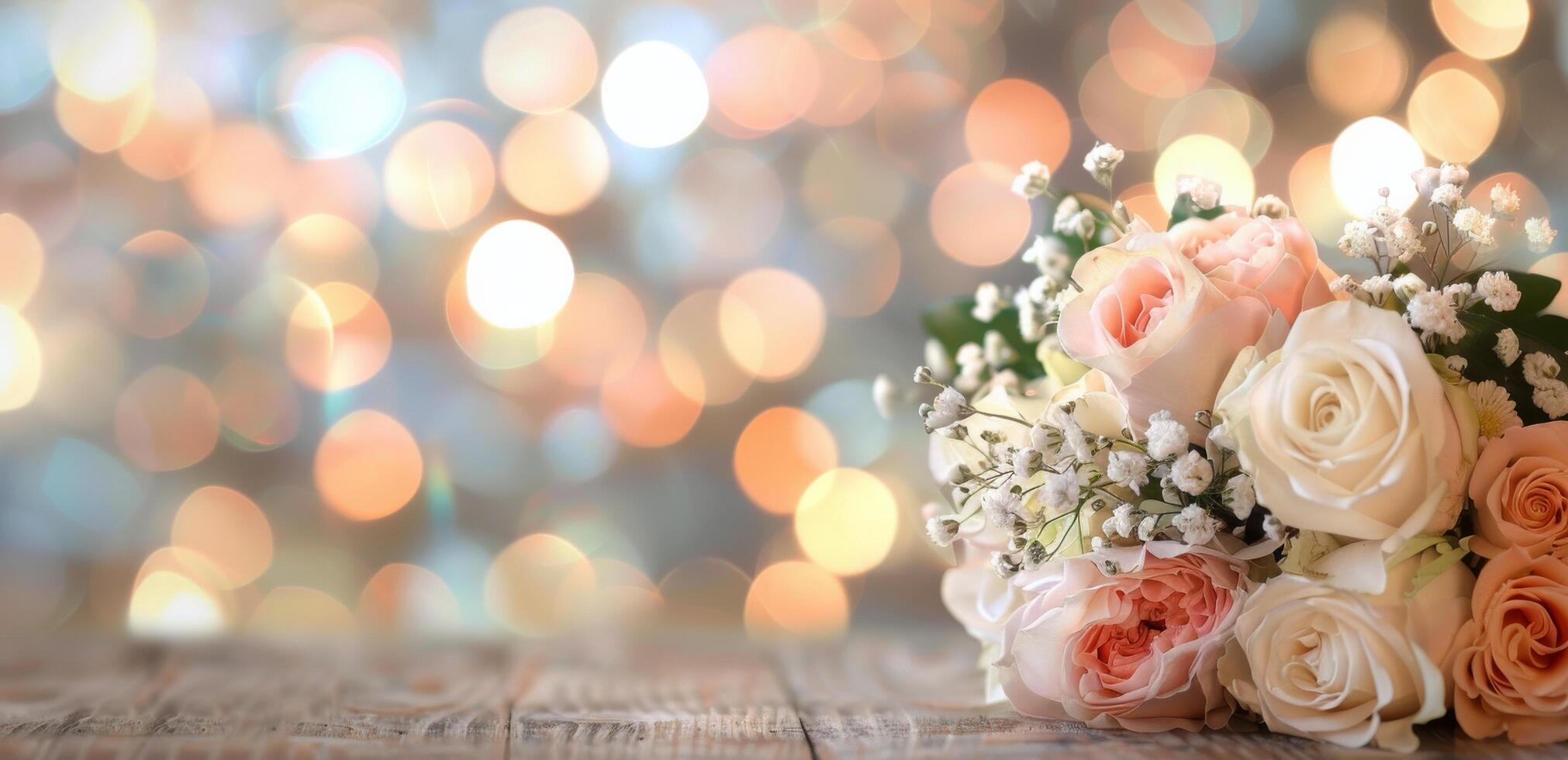 Elegant Floral Arrangement With Soft Bokeh Background for Celebratory Events photo