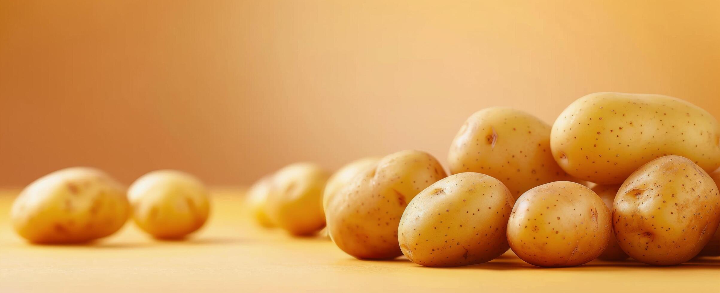 Freshly Harvested Potatoes on Yellow Background in Natural Light photo