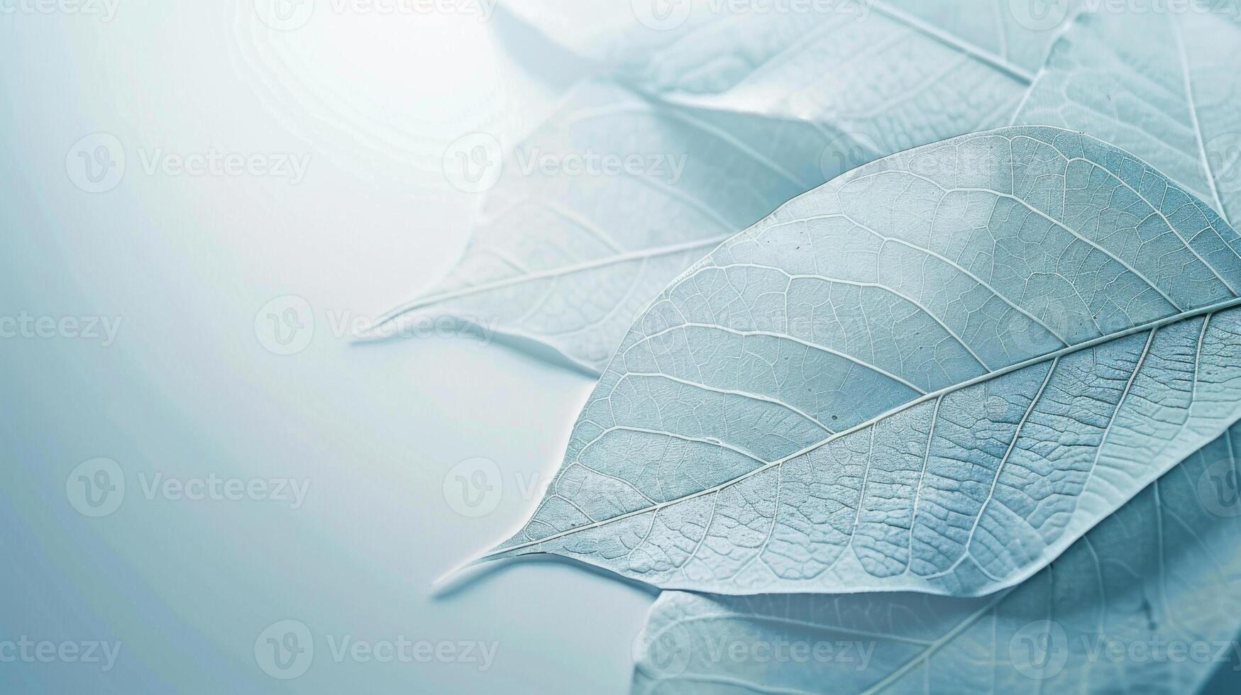 Abstraction, modern minimalism. Leaf close up in pastel light blue color. photo