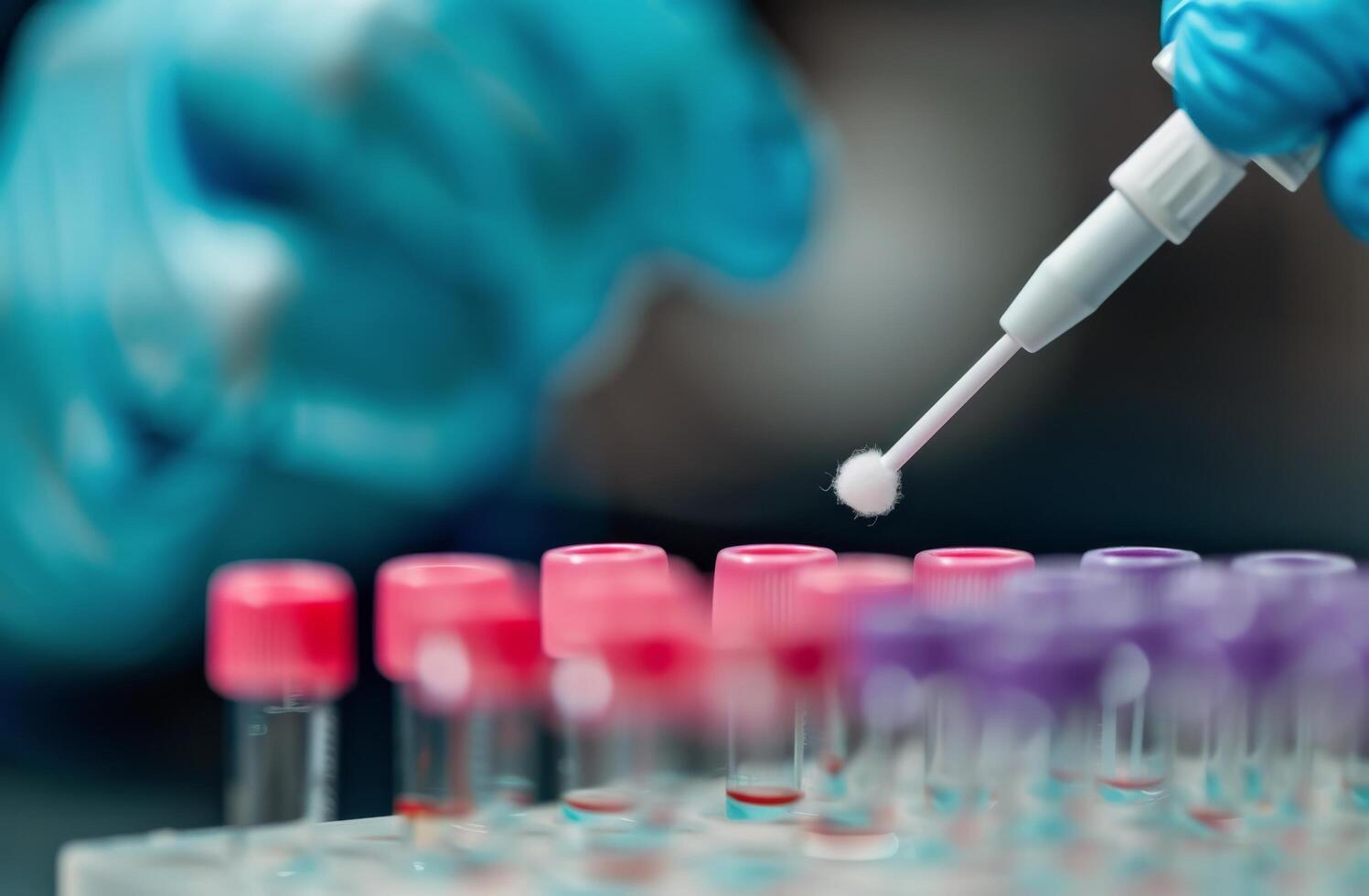 Laboratory Technician Conducting Sample Testing With Pipette and Swabs photo