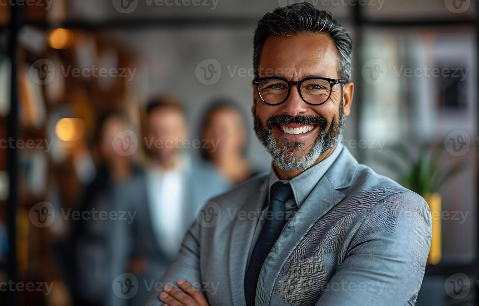 a smiling professional in a sophisticated conference room scene photo