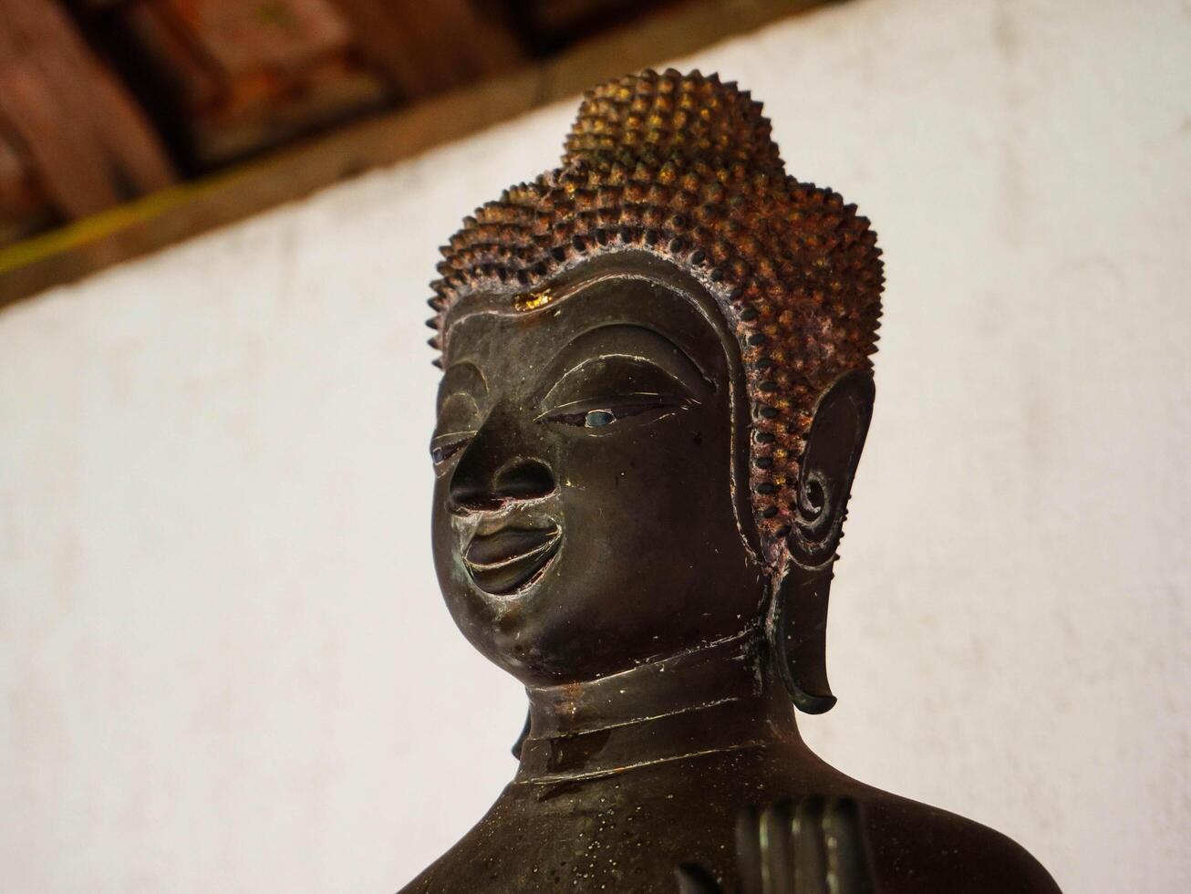 Buddha statues and sculptures at Phra That Luang or Phra Chedi Lokachulamanee is considered a very important place of worship in Vientiane, Laos. photo