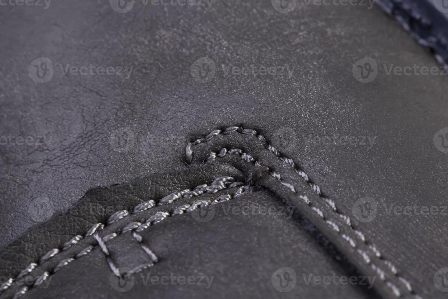 Part of a leather boot close-up. A fragment of the texture of leather shoes. photo