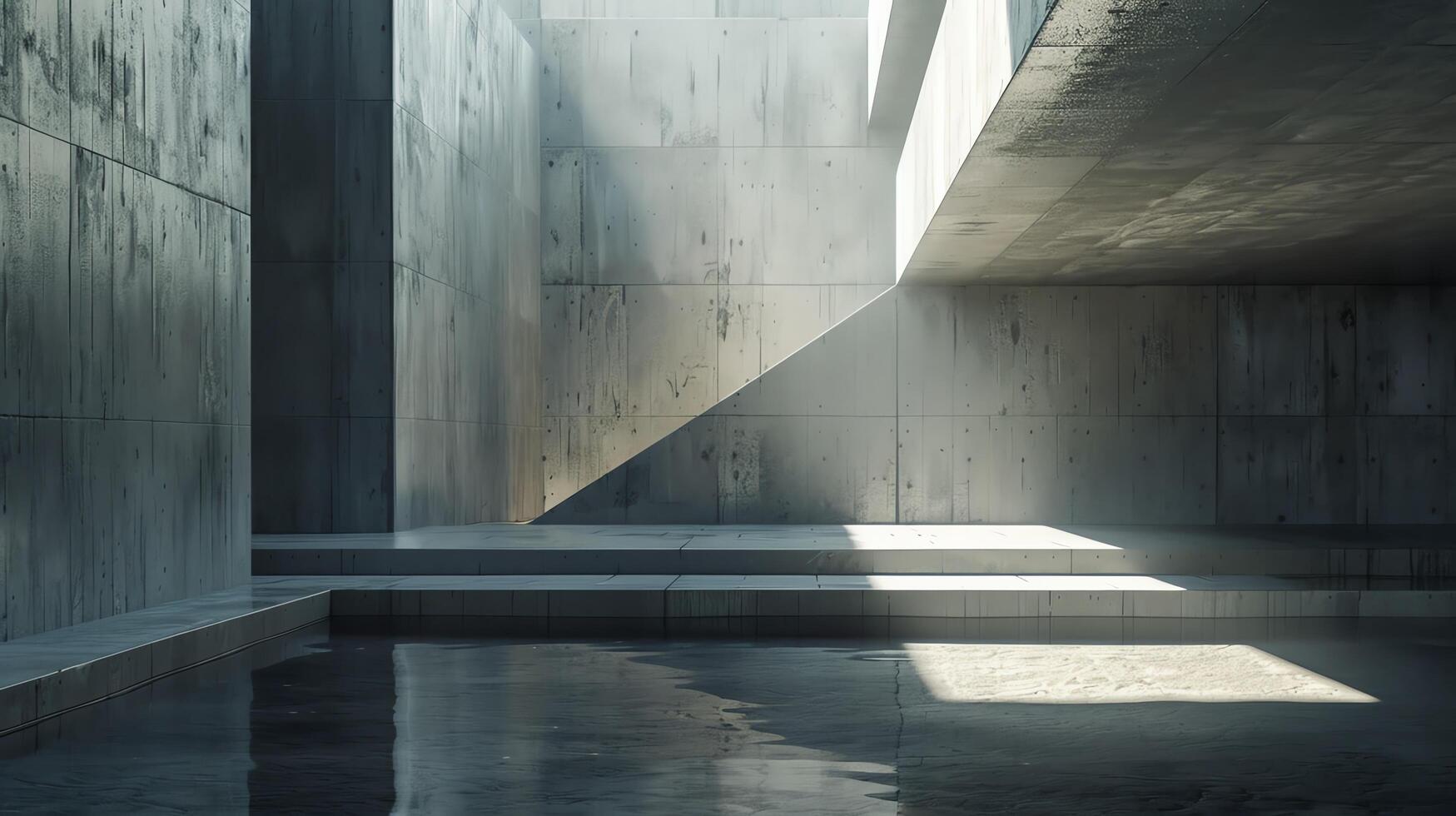Minimalist concrete architecture with light streaming through. photo