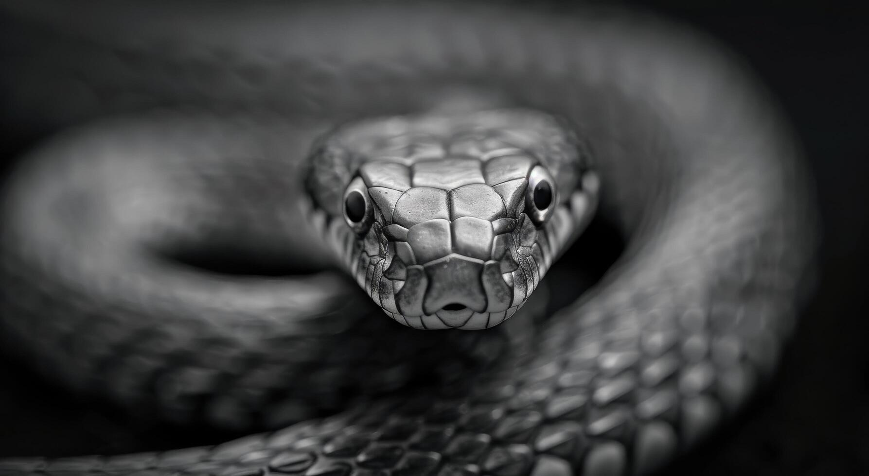 Close-Up View of a Snake's Head With Detailed Scales in Monochrome photo