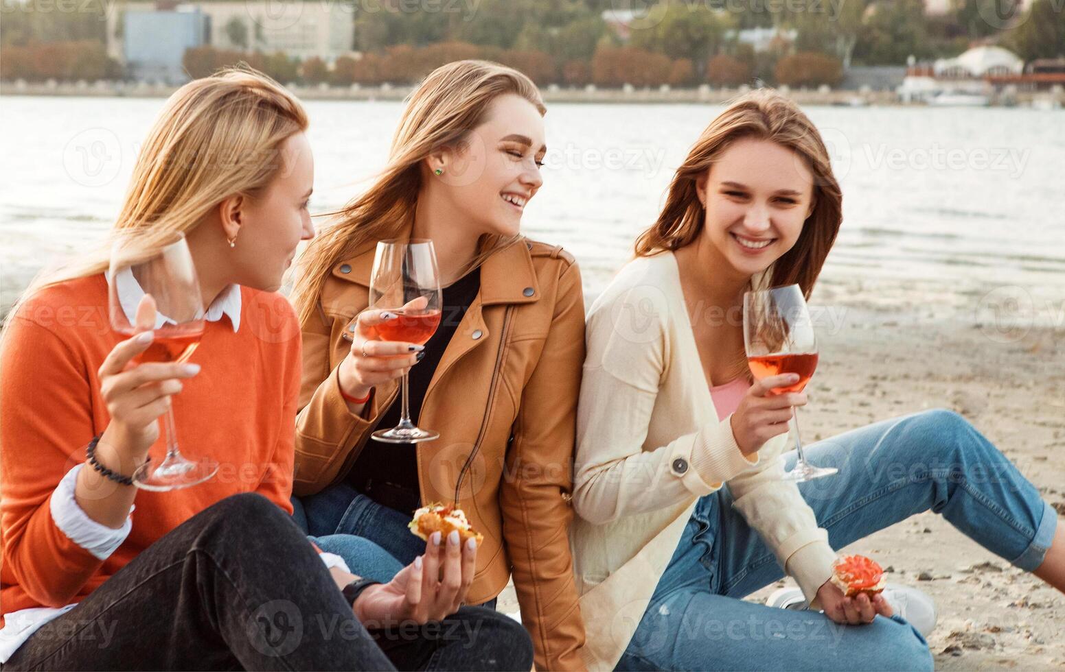 Happy young women resting during picnic photo