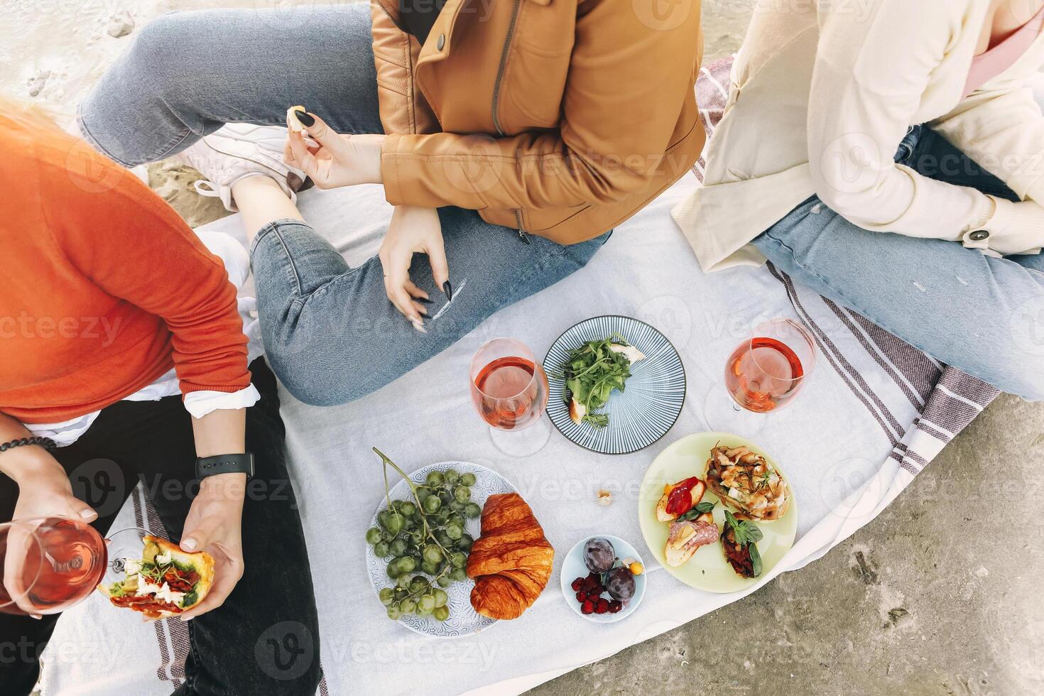Happy young women resting during picnic photo