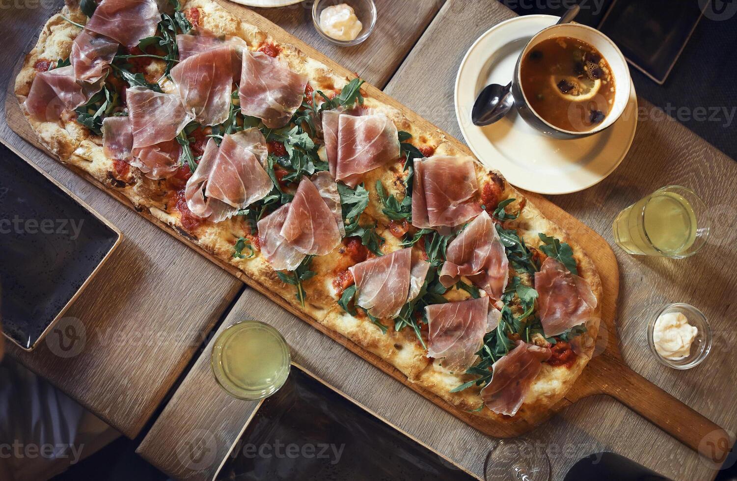 Italian big pizza, top view photo