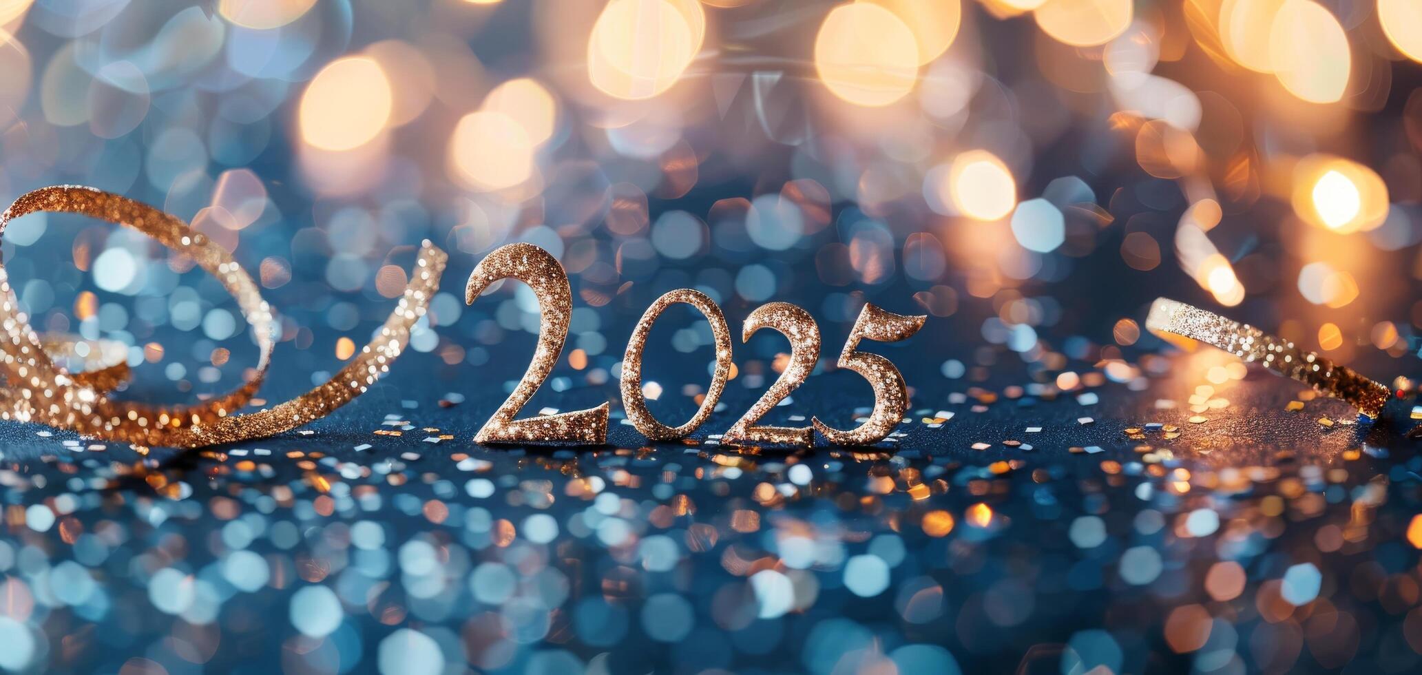 New Year Celebration Decorations With Sparking 2025 Numbers and