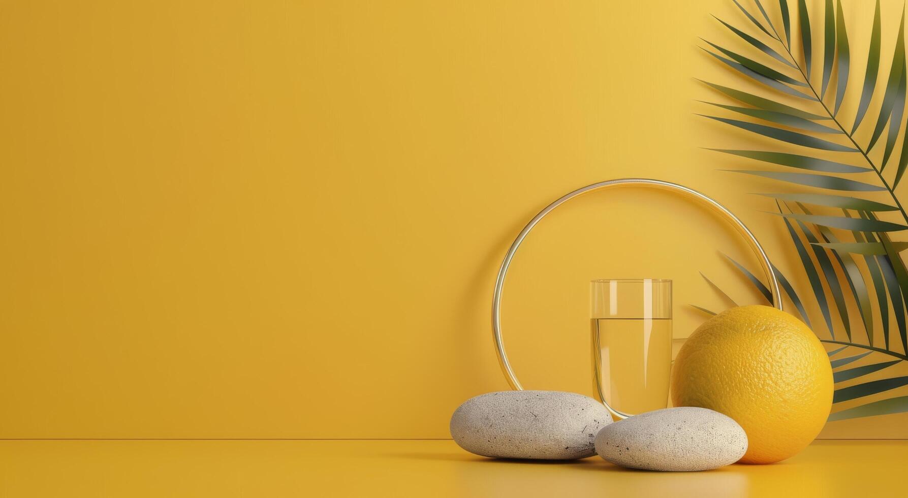 Palm Tree and Lemon on White Table photo