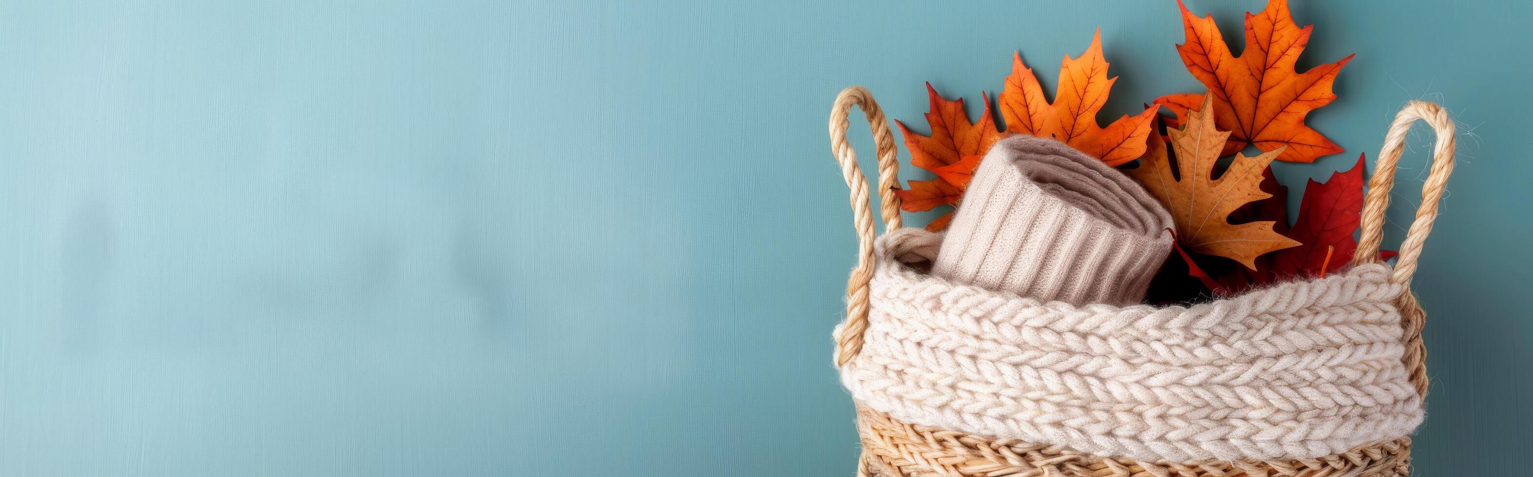 Fall Leaves and Pumpkins in a Basket photo