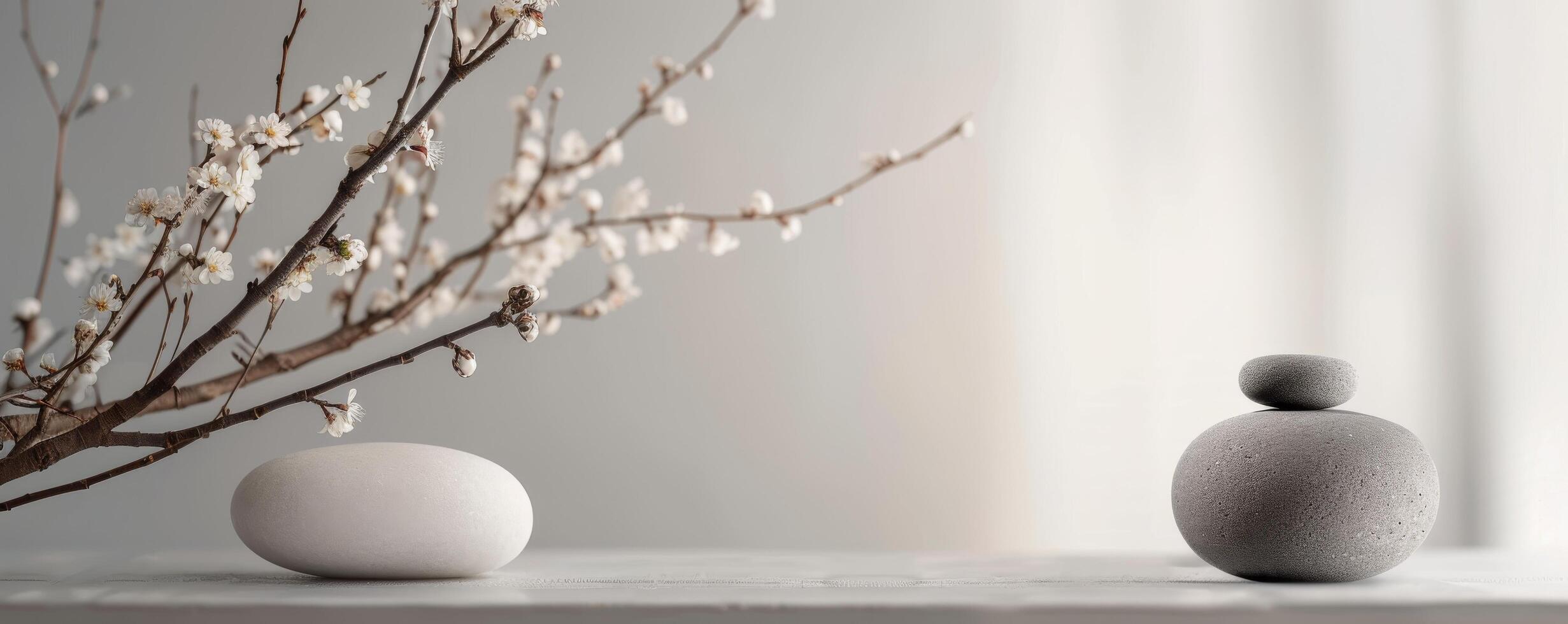 White Blossom Branch and Concrete Platform photo