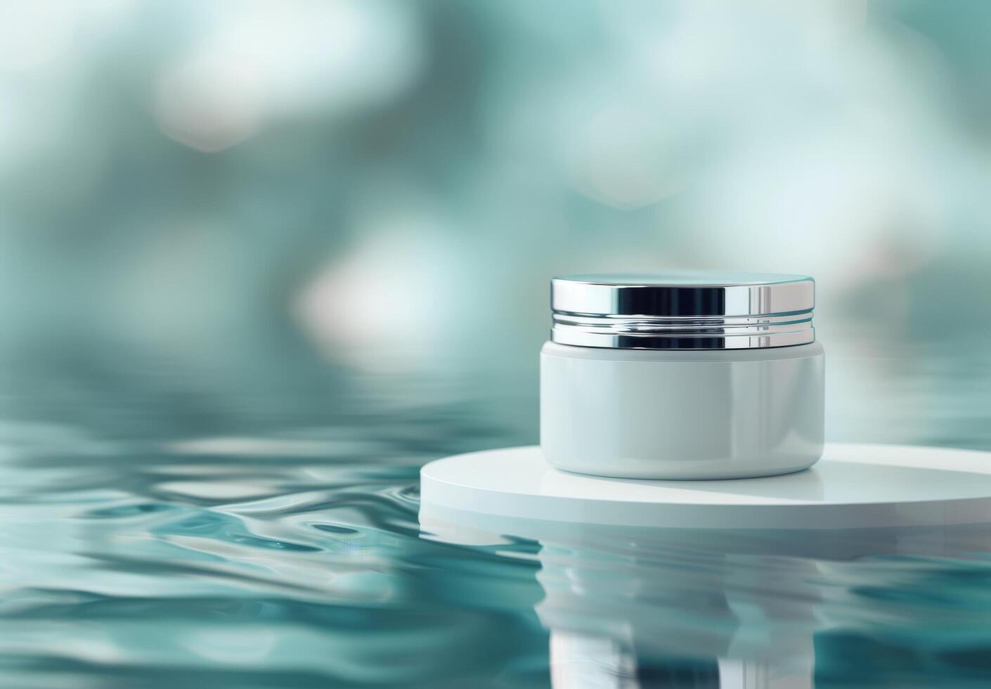 White Cream Jar on Platform in Water photo