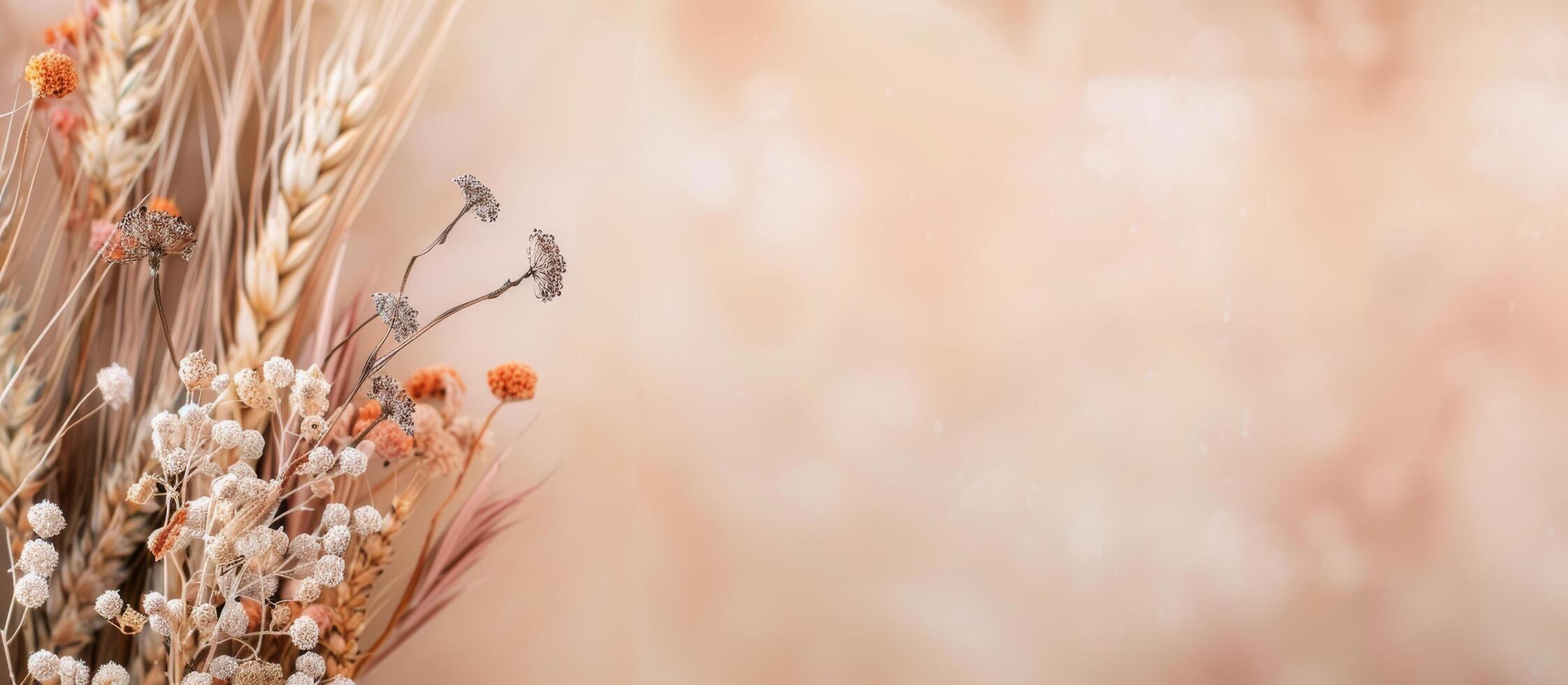 Dried Flowers and Wheat on Peach Background photo
