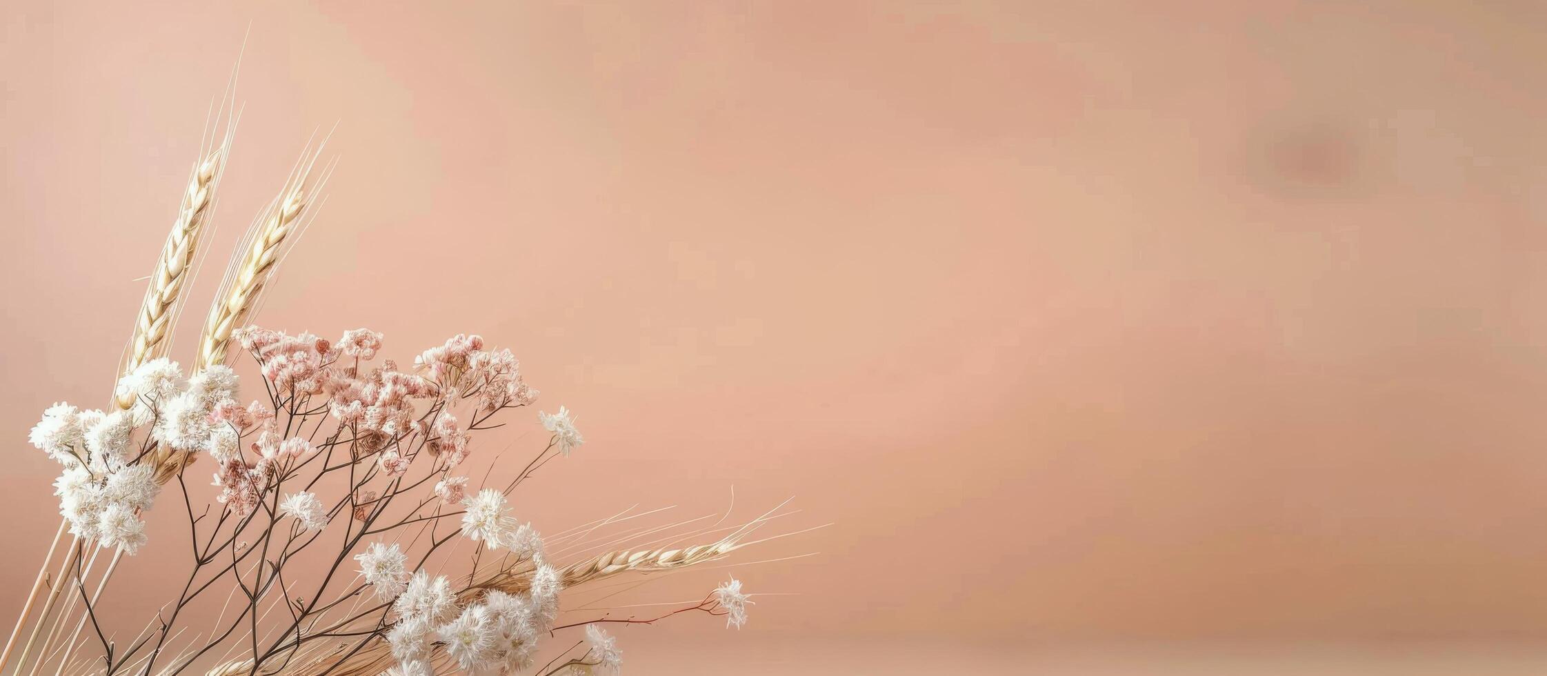 Dried Flowers and Wheat on Peach Background photo