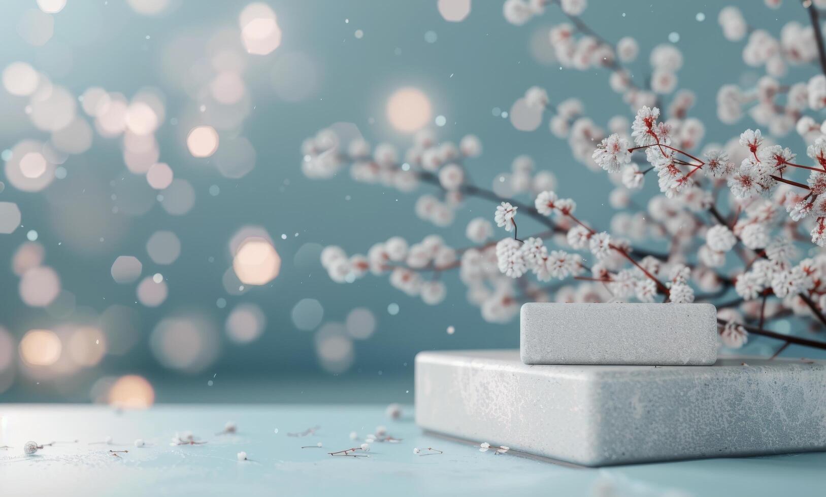 White Flowers and Marble Platform photo