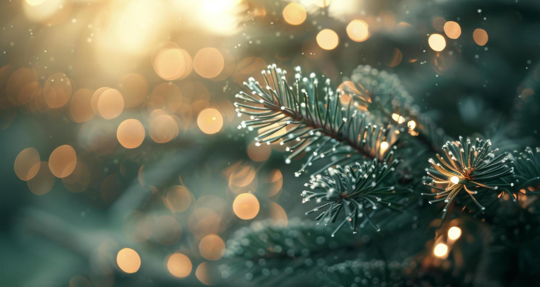 Pine Branch With Sparkling Lights and Snow photo