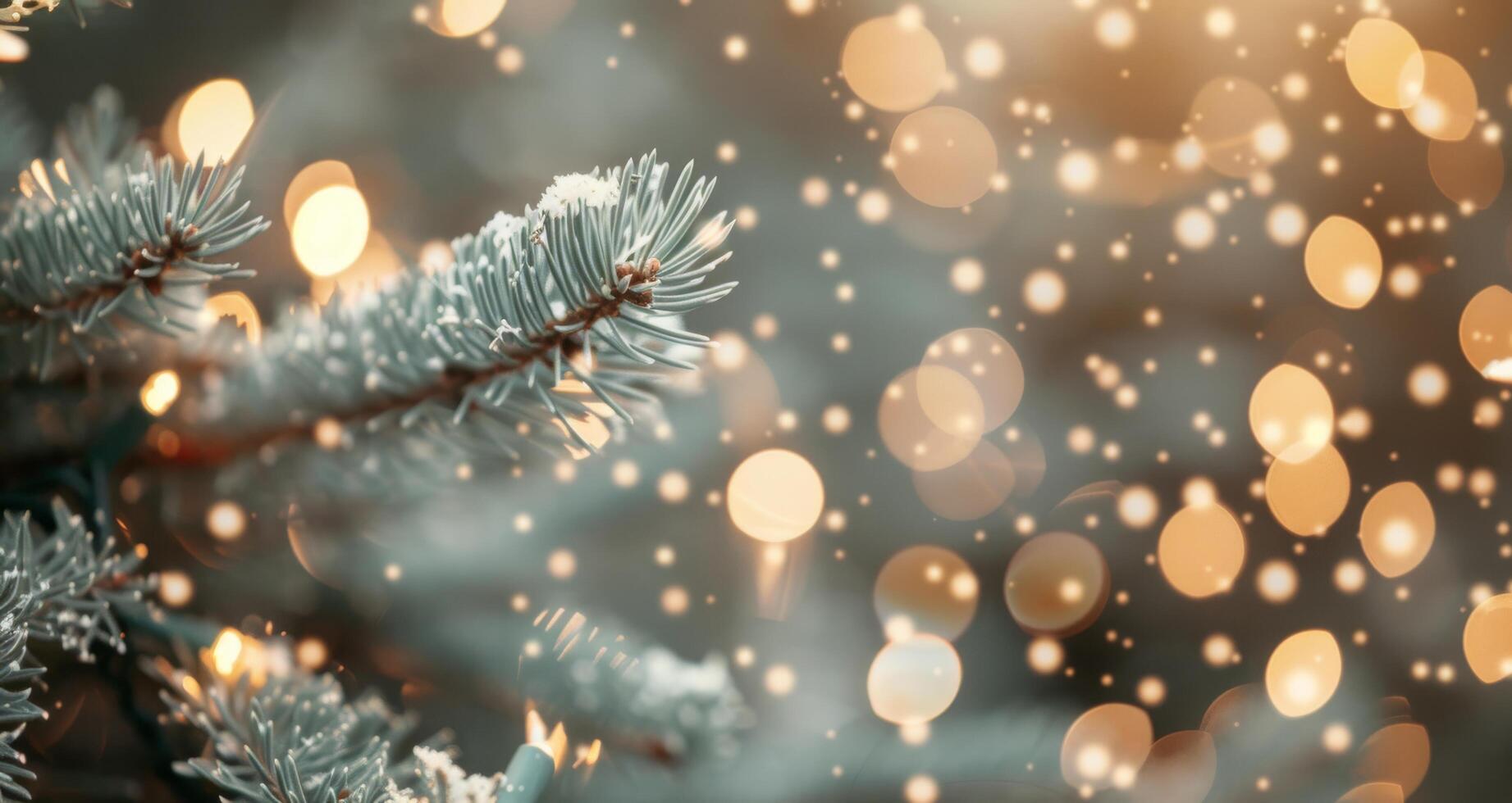 Pine Branch With Sparkling Lights and Snow photo