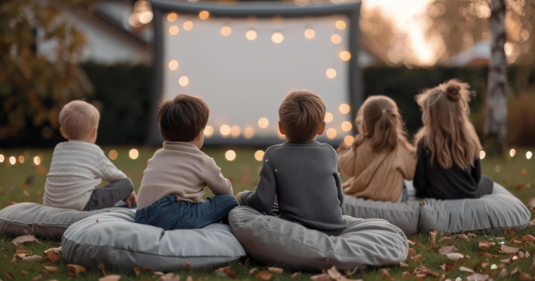 Children Watching Movie at Outdoor Screening photo
