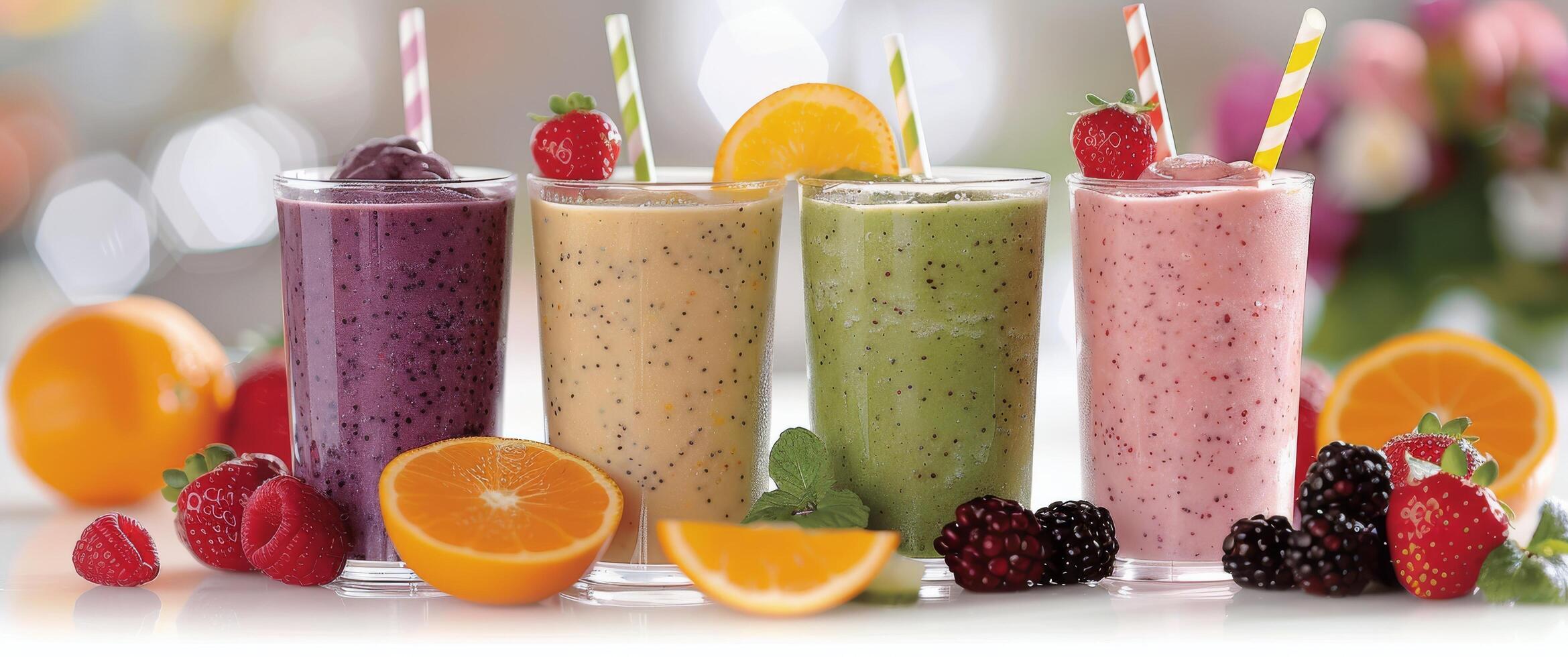 Four Fruit Smoothies on a Table photo