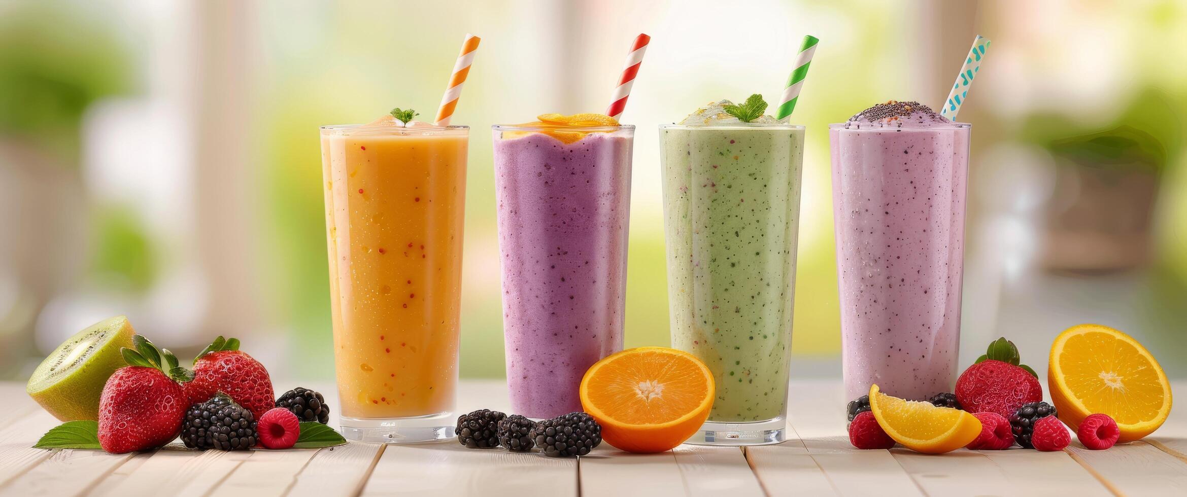 Four Fruit Smoothies on a Table photo