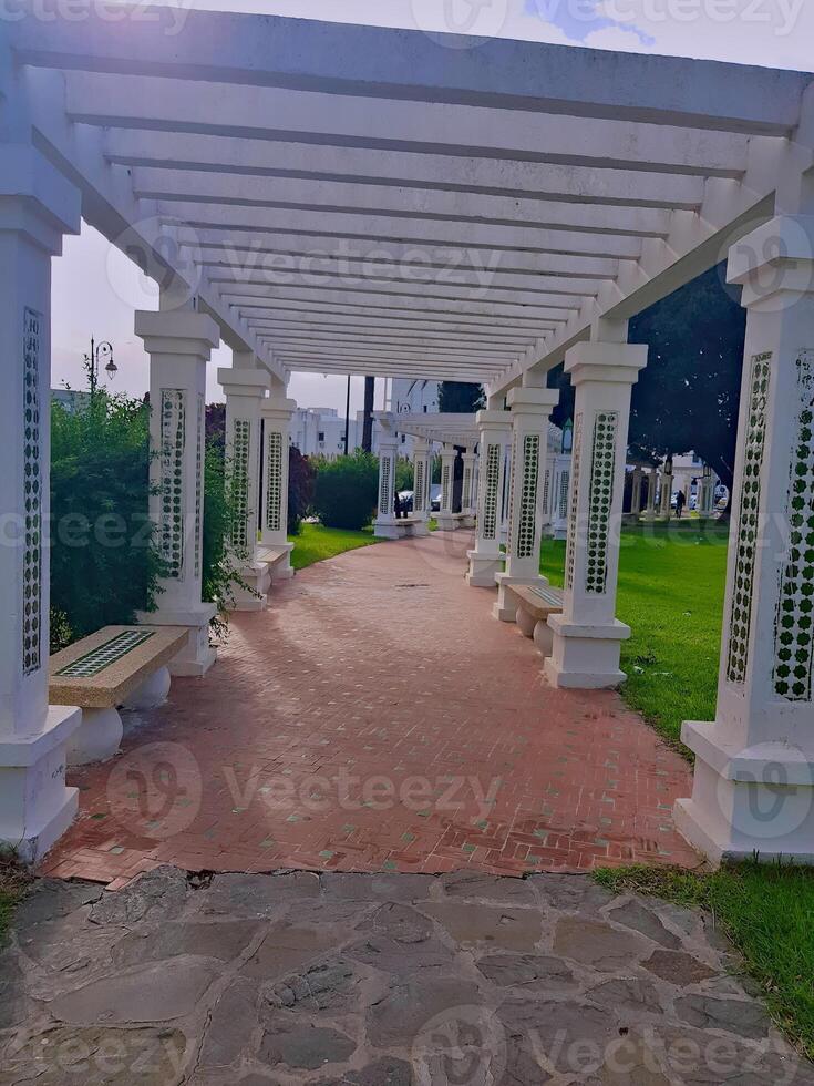 The decorative columns stand tall amidst a lush landscape, harmo photo