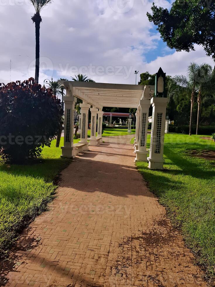 Decorative columns and the path between green spaces in the publ photo