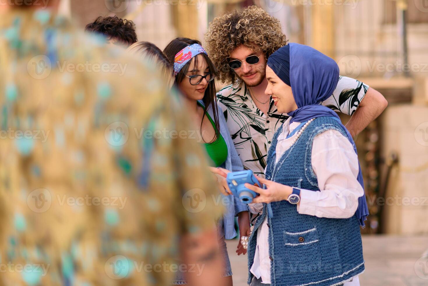 Adventurous Capture. Group of Tourists Exploring Iconic Landmarks photo