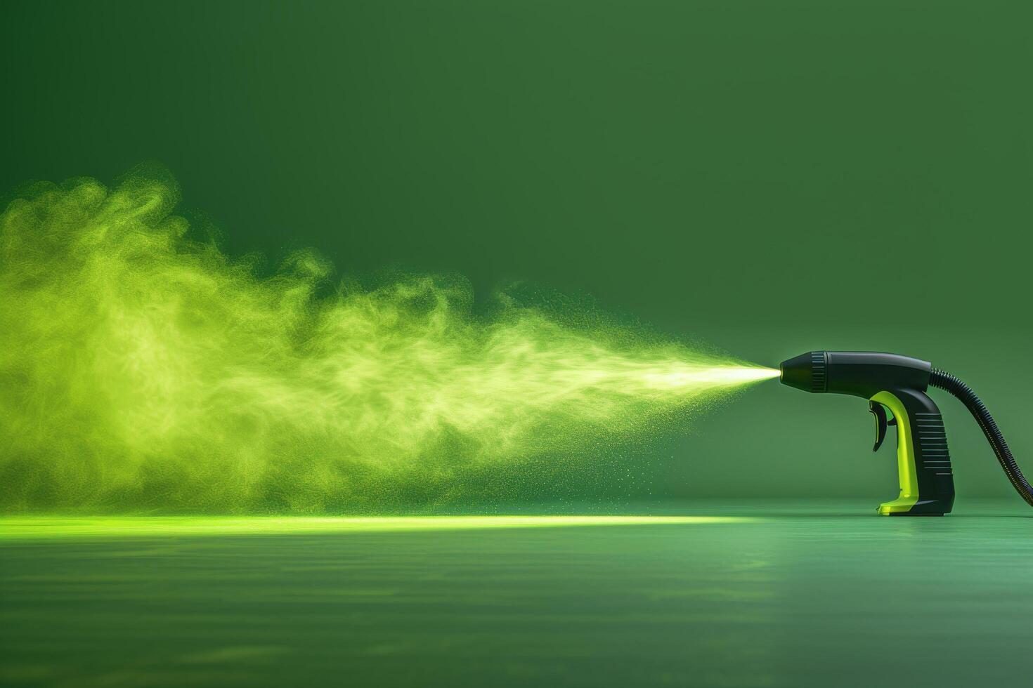 Yellow Blow Dryer Spraying Water on Green Background photo