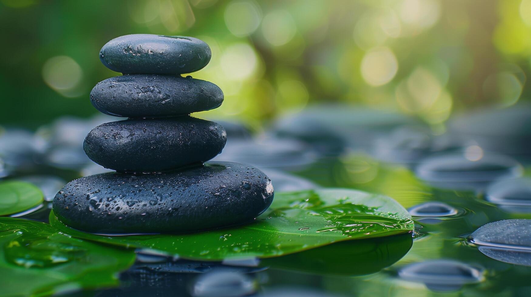 Stack of Rocks Balanced on Leaf photo