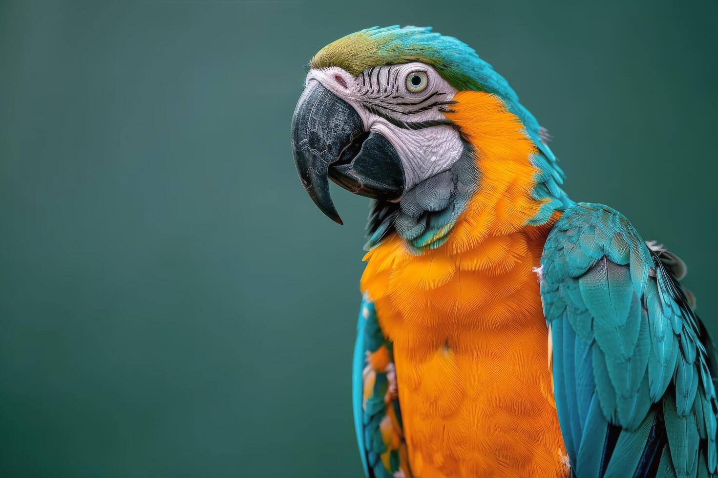 Close Up of Colorful Parrot on Green Background photo