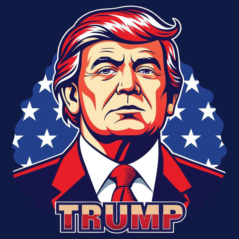 Iconic Illustration of Donald Trump with American Flag Background vector