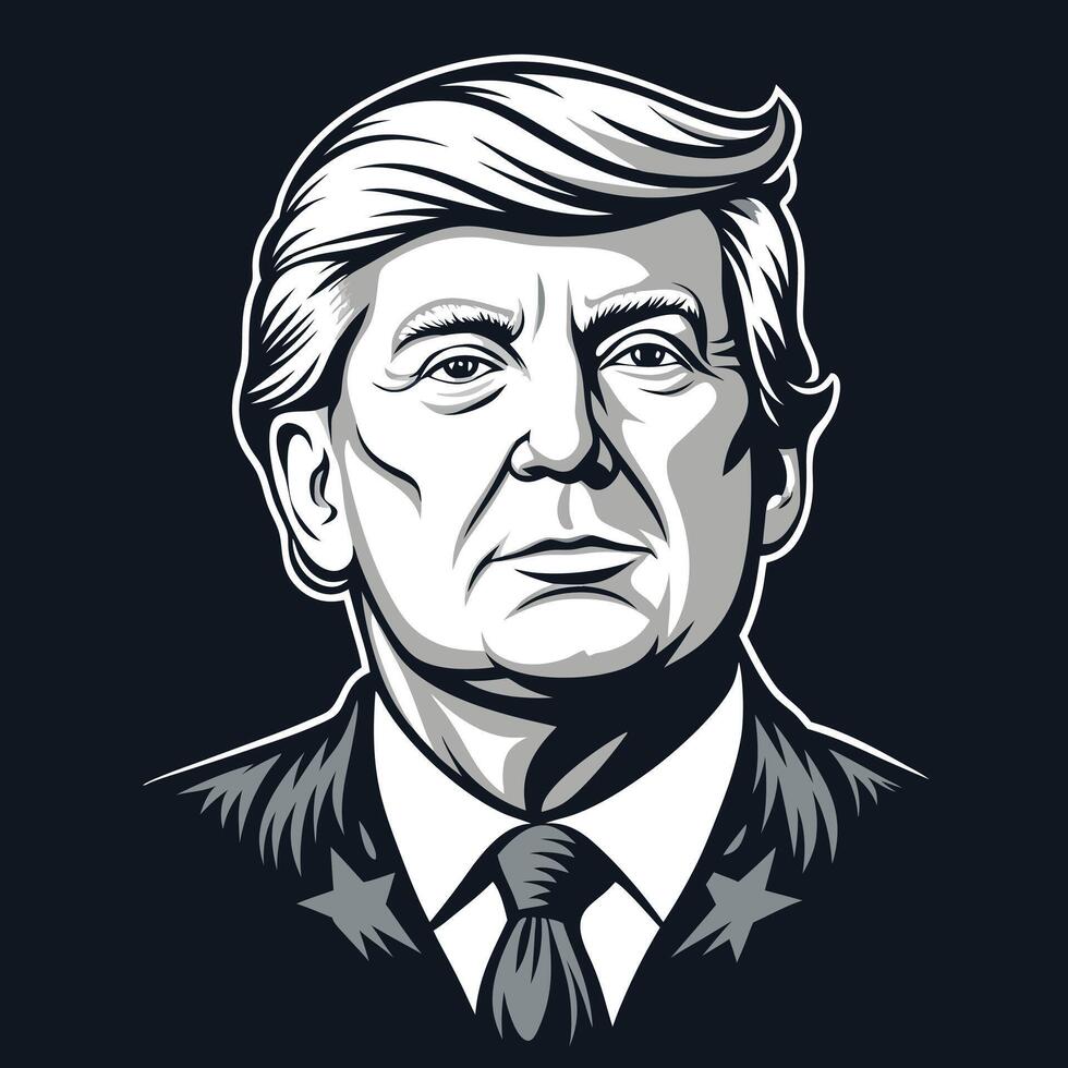 Donald Trump Bold Graphic Illustration of a Prominent Political Figure in Monochrome Style vector