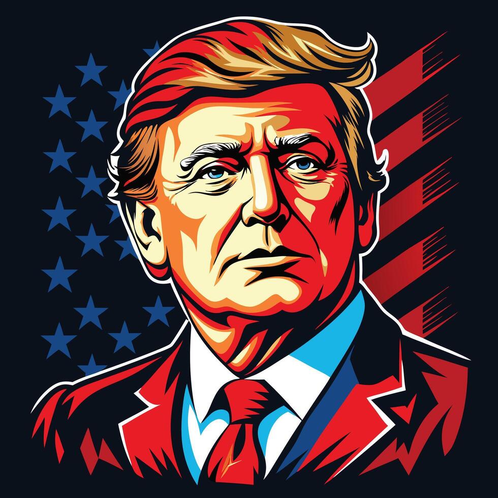 Donald Trump Portrait in background America Flag vector
