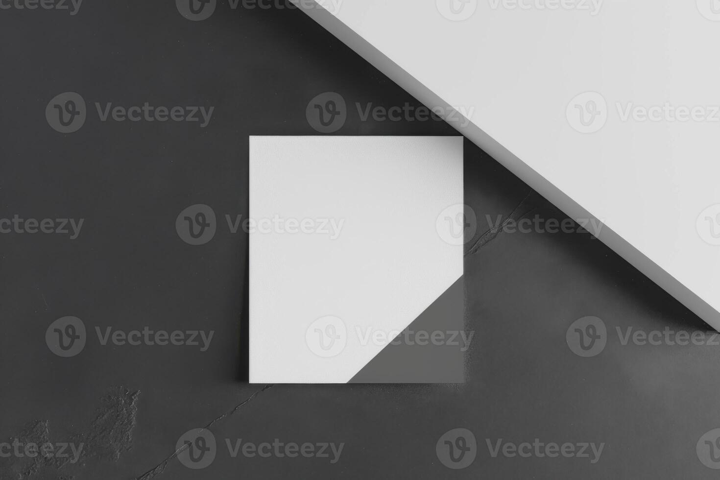 Blank business cards on black background. Mockup for branding identity. photo