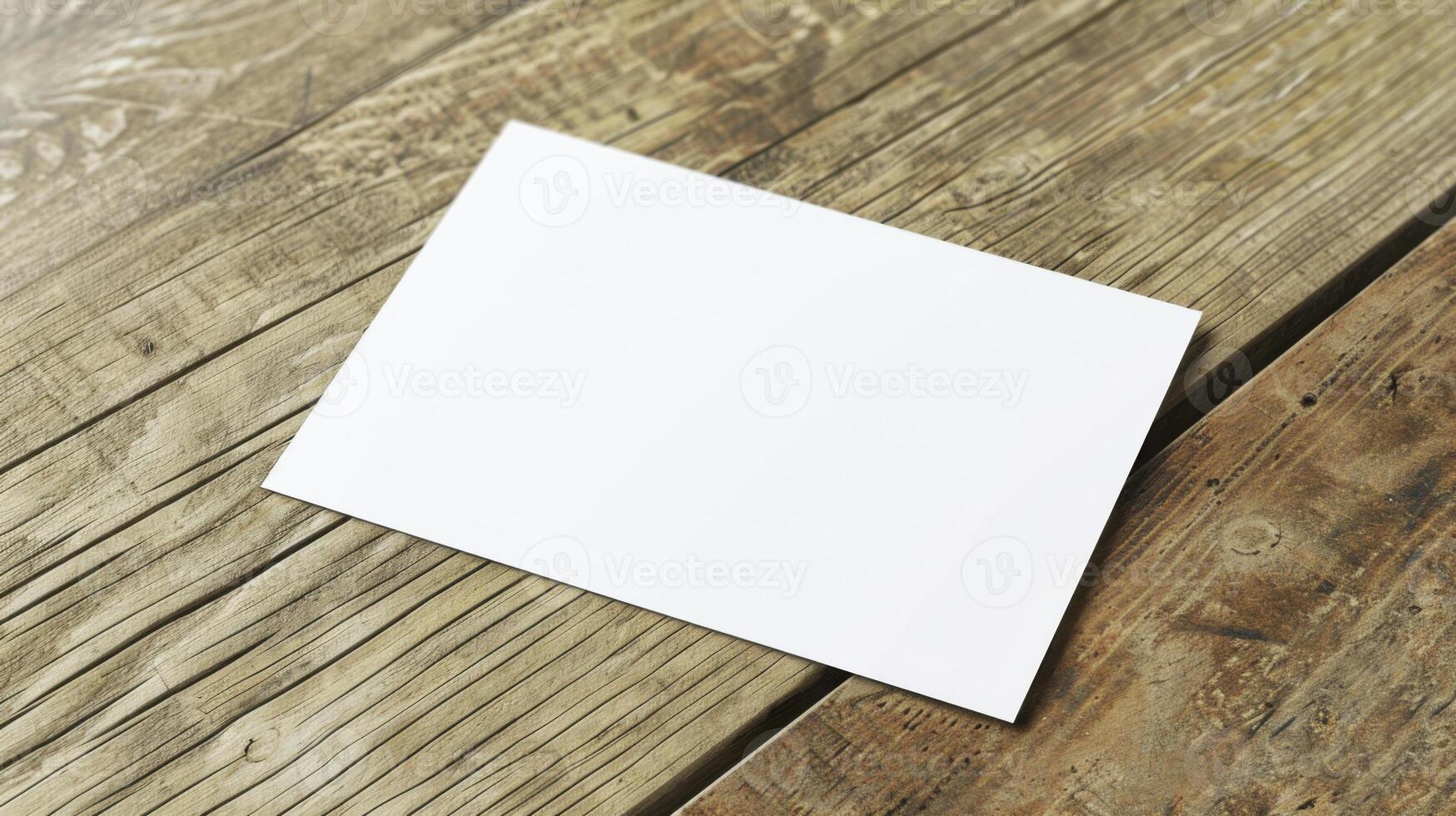 Blank business card mockup on wooden background. Template for branding identity. photo